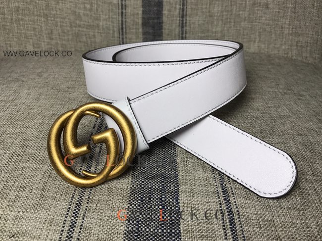 Upscale Gucci White Leather Belt Double Sided GG Buckle